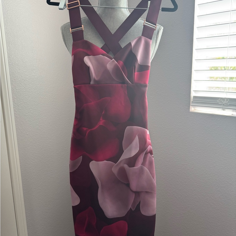Ted Baker London Burgundy and Pink Midi Dress